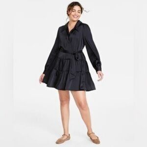 ON 34TH Tiered Satin Mini Black Dress Size Large